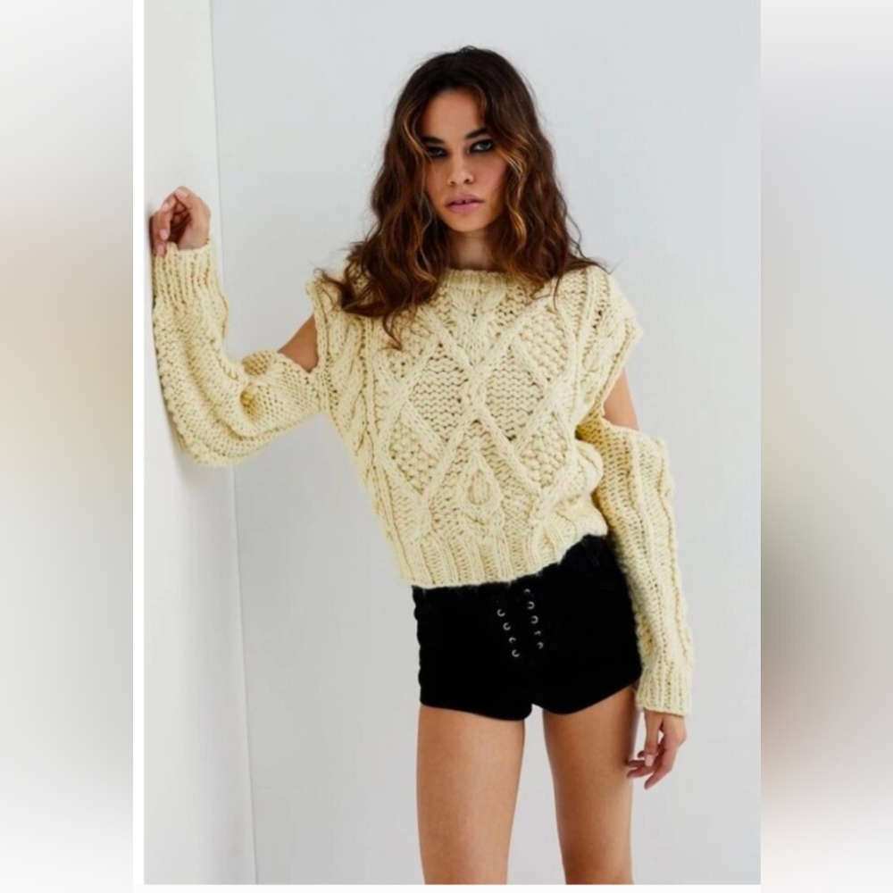 For Love And Lemons Open Shoulder Cream Sweater